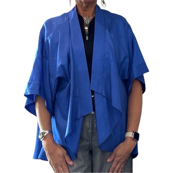 Vintage EStewart Blue Crinkle Drape Art Teacher Lagenlook Statement Kimono - Picture 2 of 8